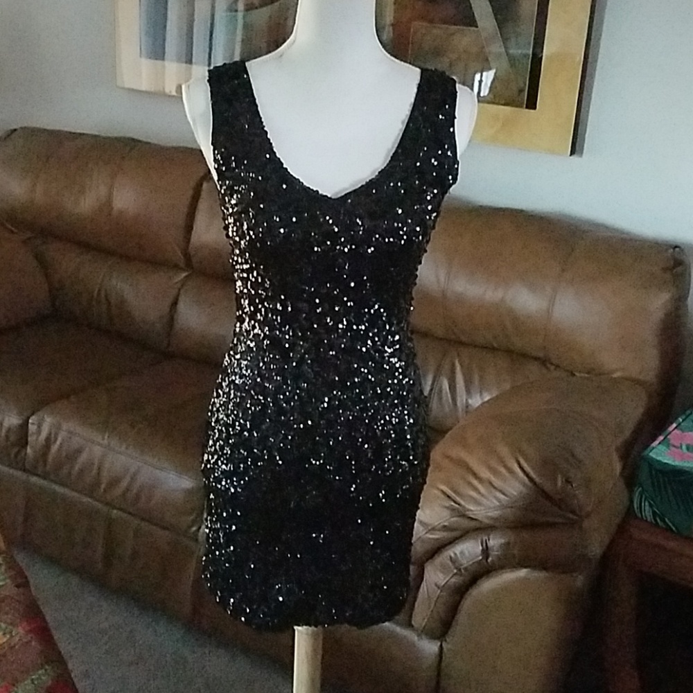 Amber Blue Black Sequin Dress Small